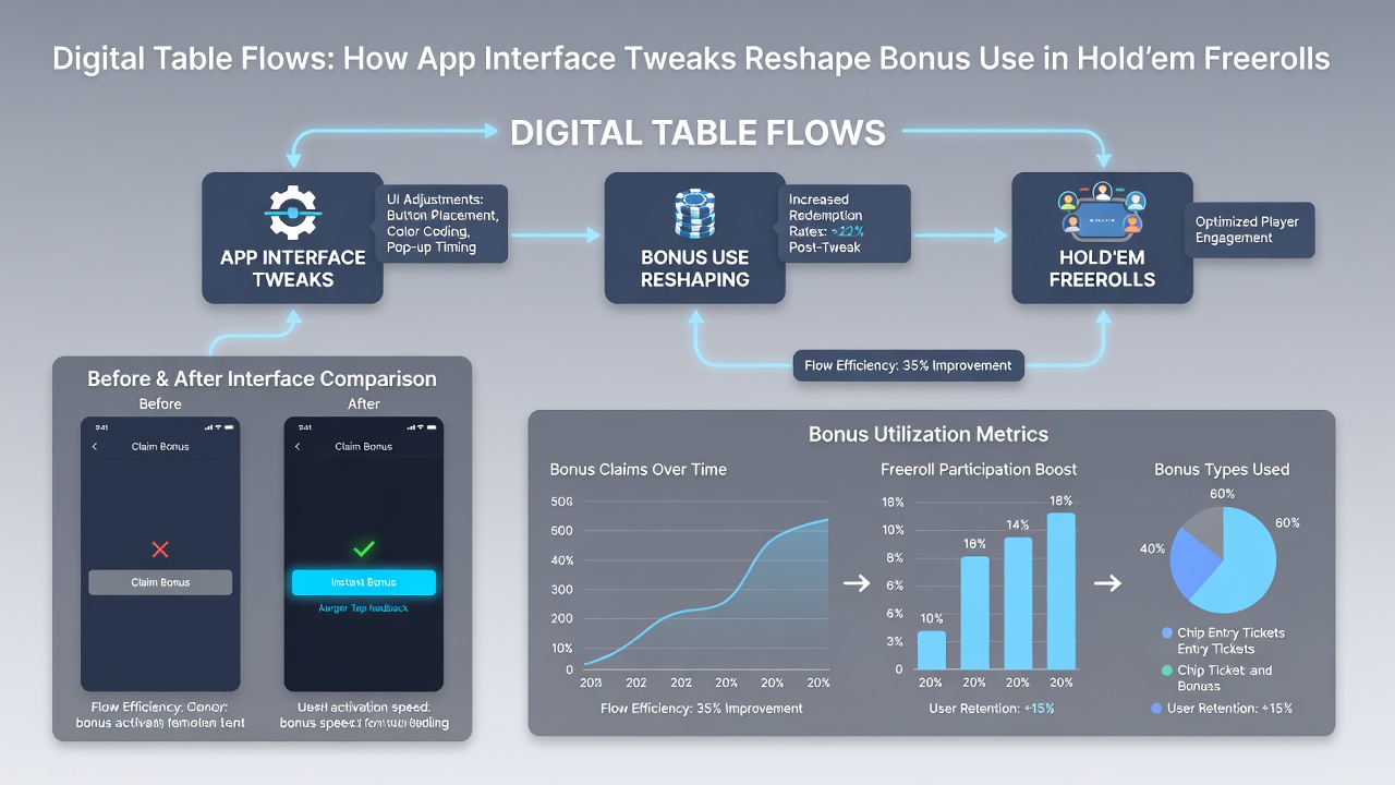 Poker app screen displaying bonus balance and freeroll registration options side by side